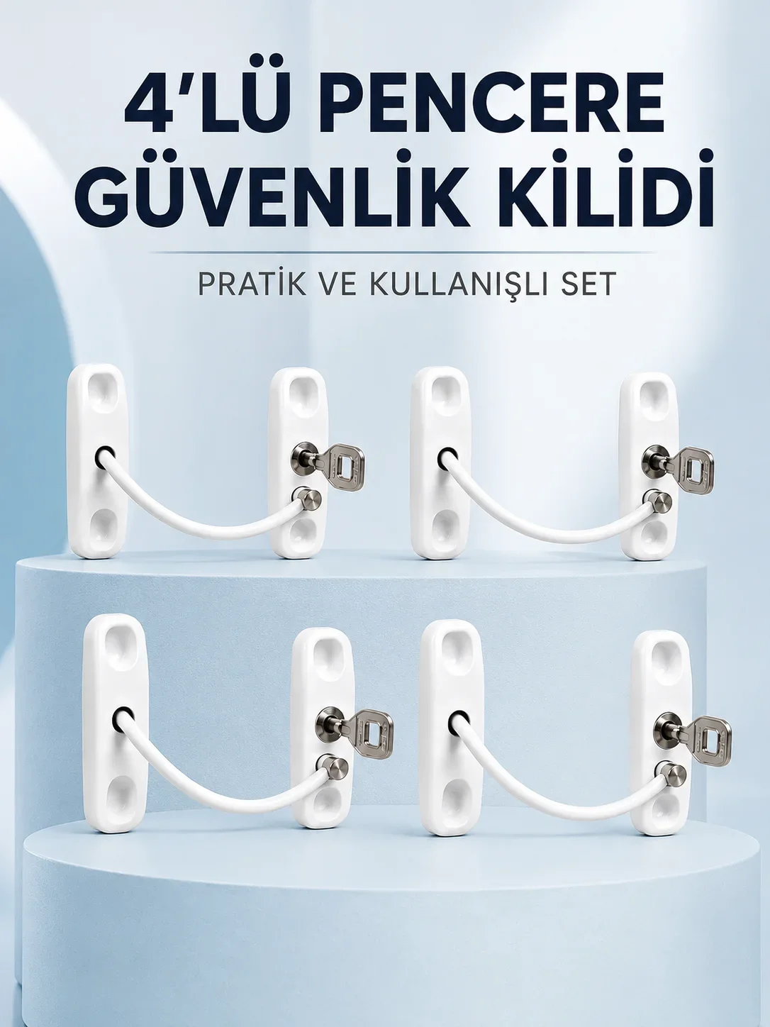 Pencere ve Kapılar İçin Anahtarlı Güvenlik Kilidi 4’lü Set