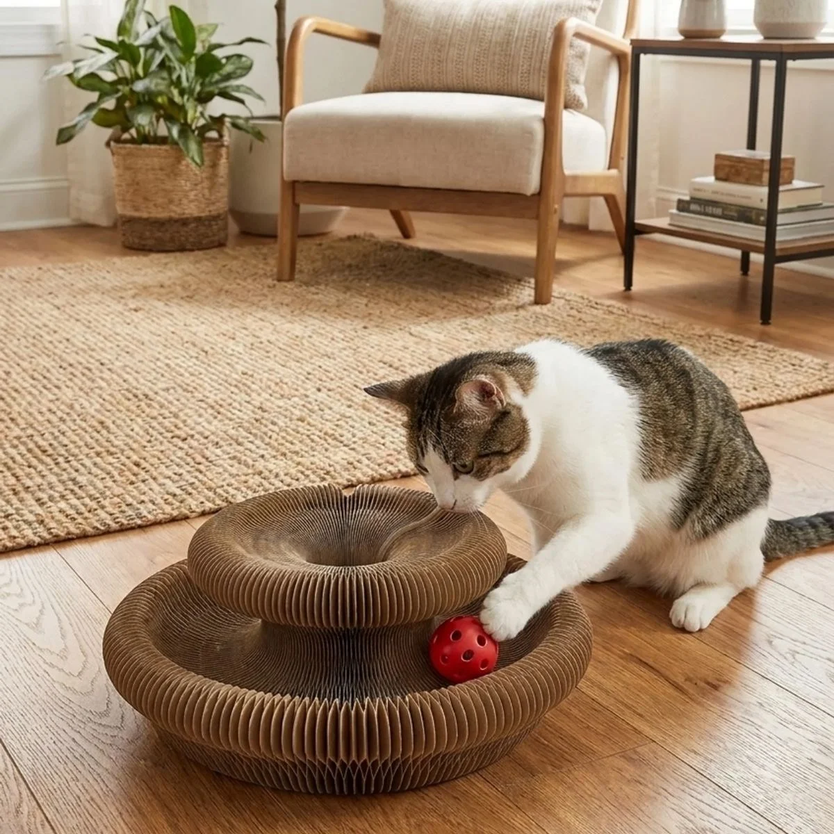 Akordiyon Karton Kedi Tırmalama Oyuncağı – Mıknatıslı Katlanabilir Etkileşimli Kedi Oyuncağı,Pençe Tahtası görsel 4