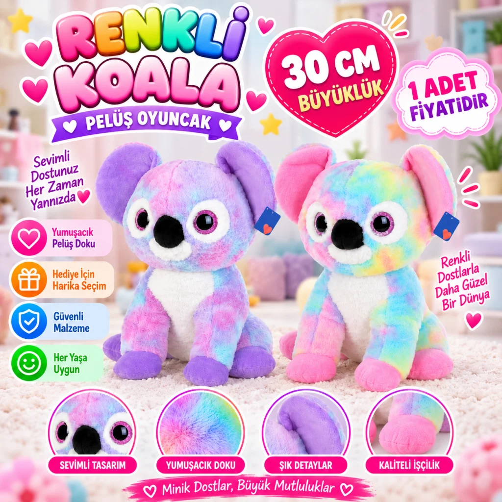 Peluş 30 Cm Renkli Koala (adet fiyatıdır) görsel 2