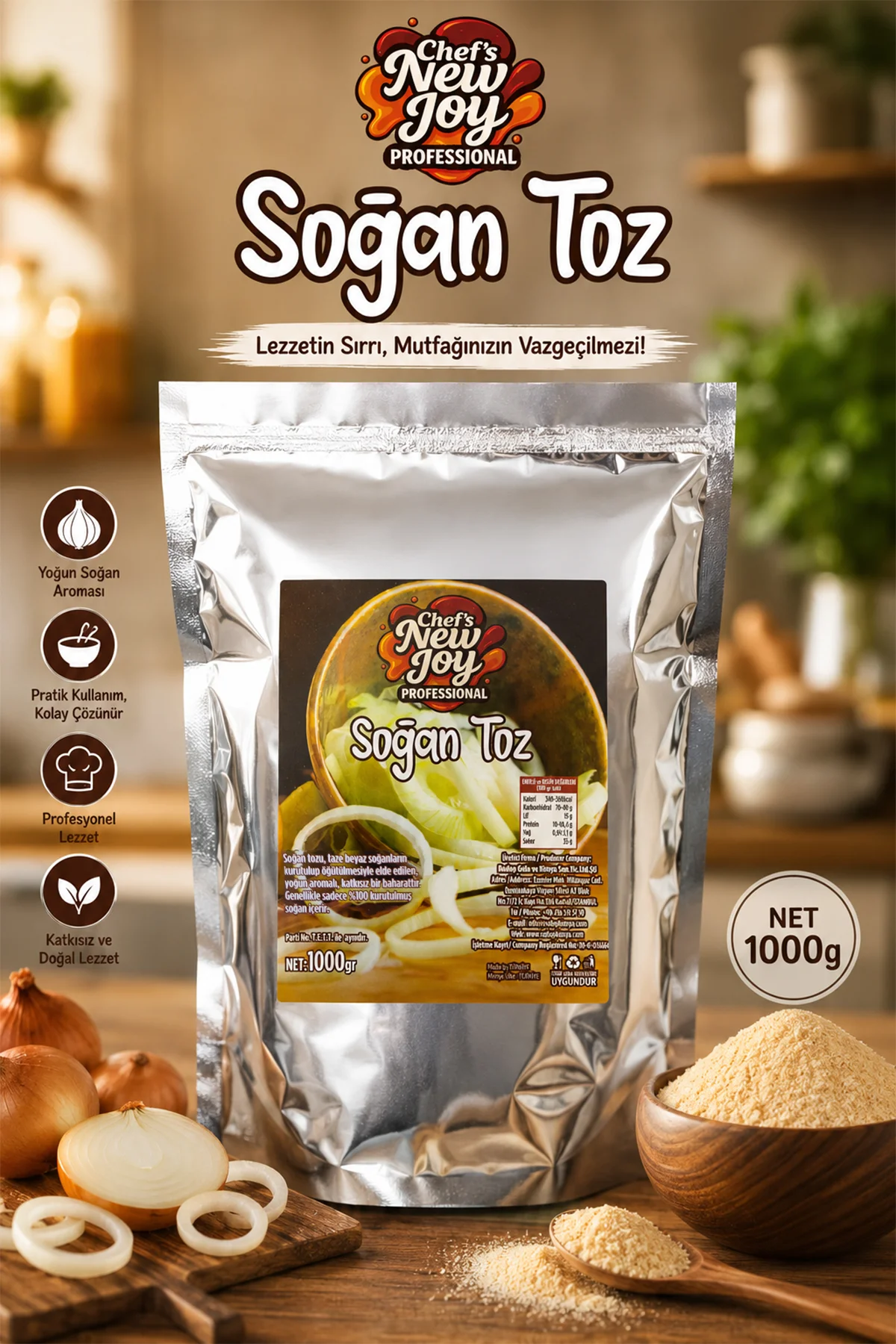 Soğan Toz 1000 gr Onion Powder Kurutulmuş Doğal Soğan Tozu görsel 2