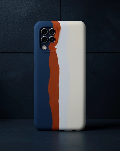 Samsung Galaxy A22 Kılıf Ebruli Lansman Silikon - Lacivert-krem