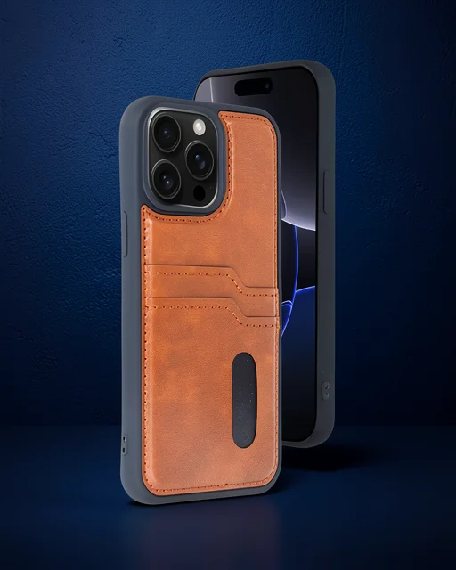 Apple İphone 14 Pro Max Kılıf Sara Kartvizitli Deri Kılıf - Taba