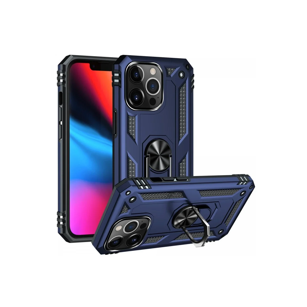 Apple İphone 14 Pro Kılıf Sofya Yüzüklü Silikon Kapak - Lacivert görsel 2