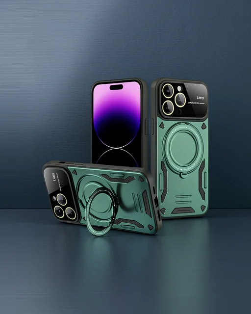 Apple İphone 16 Pro Kılıf Joy Lens Standlı Kapak - Koyu Yeşil