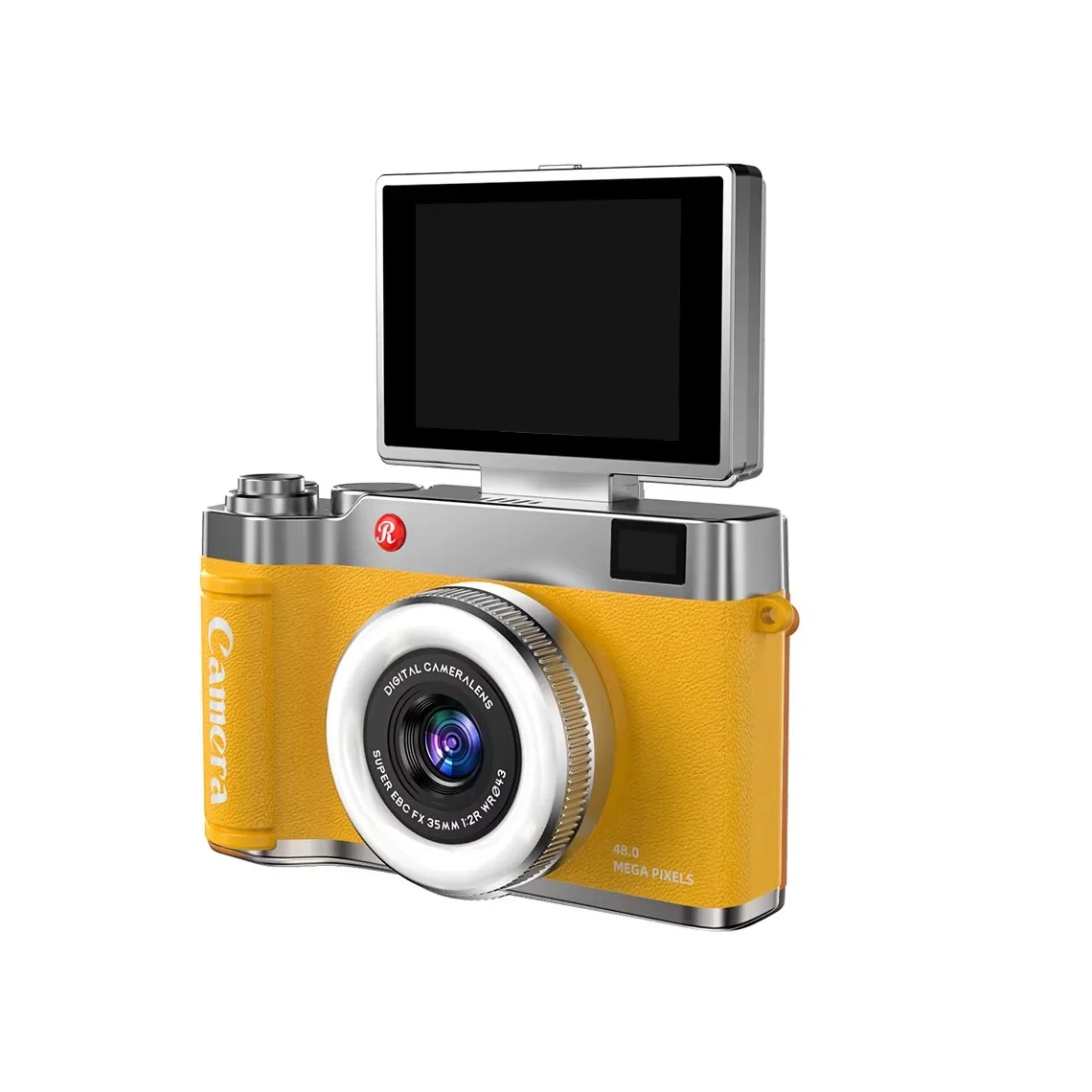 4K Çantalı Dijital Retro Video Kamera 48MP 16X Zoom Işıklı (32GB) Kart Dijital Fotoğraf Makinesi Sarı görsel 3