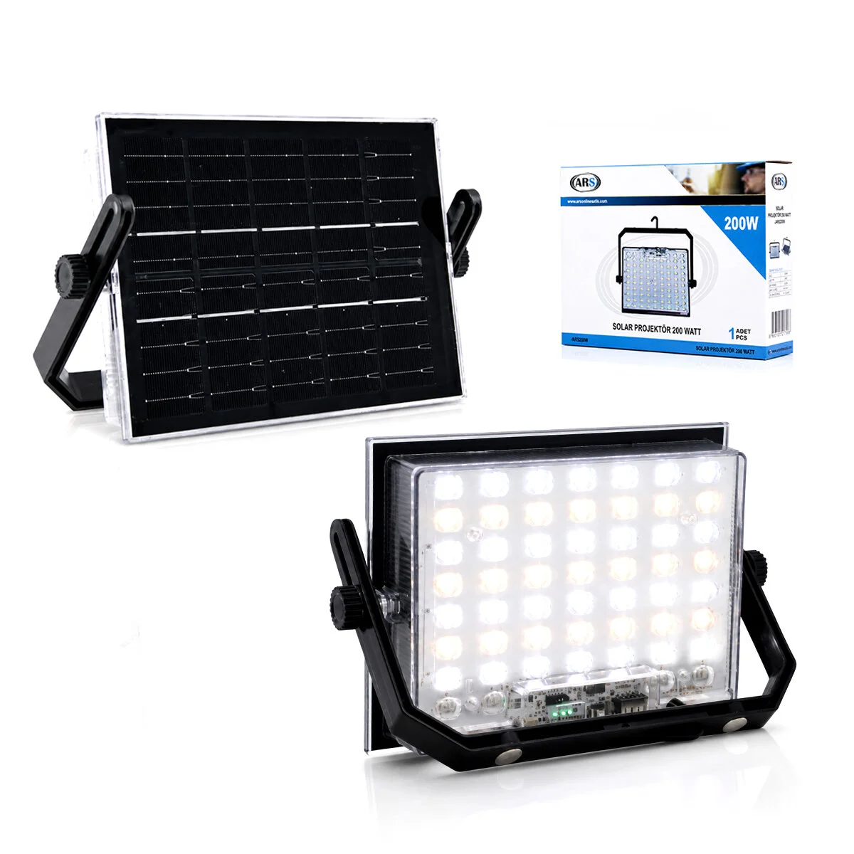 200W Güneş Enerjili Led Işık Solar Projektör - Fener Kamp - Dış Mekan 3 Farklı Led Işık 348961 Lmb