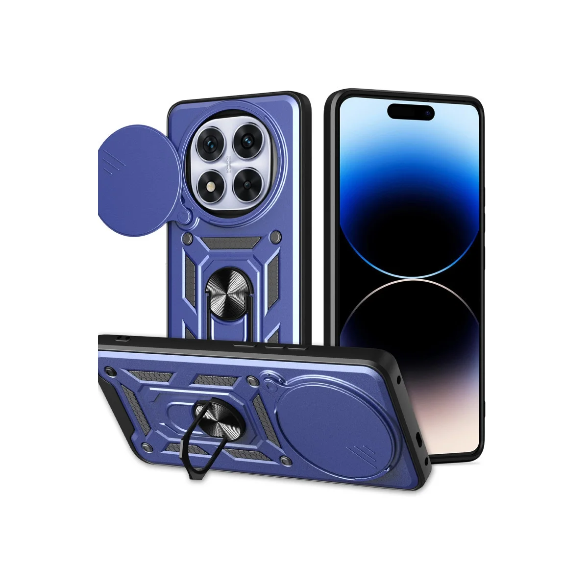 Xiao Red Note 14 Pro Plus Kılıf Pars Lens Yüzüklü Silikon - Lacivert