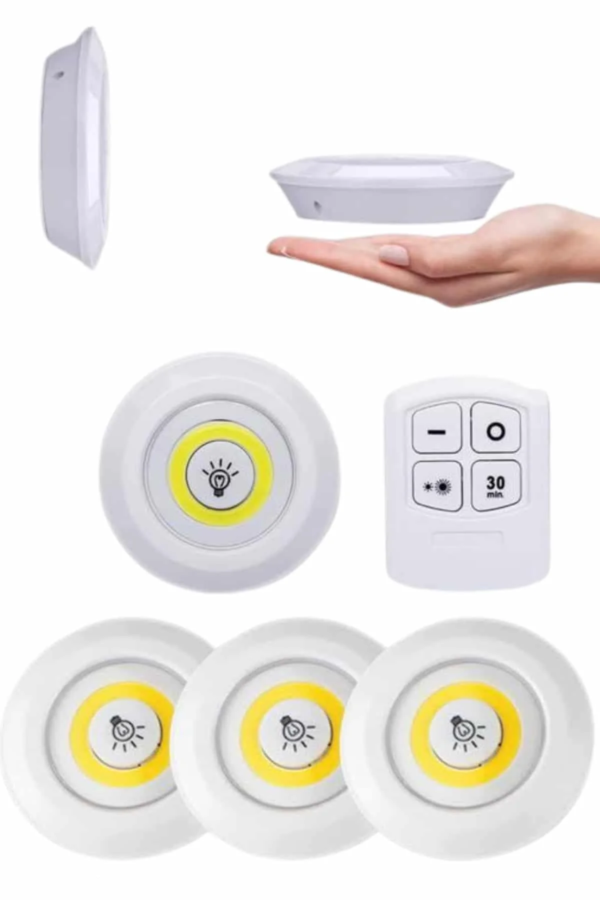 Yapışkanlı 3'lü Spot Led Işık Lamba Montajsız Pilli Uzaktan Kumandalı görsel 4