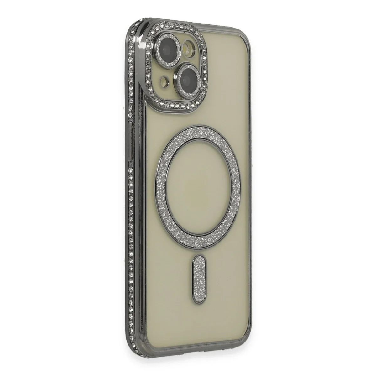 Apple İphone 13 Kılıf Joke Simli Magneticsafe Kılıf - Gri