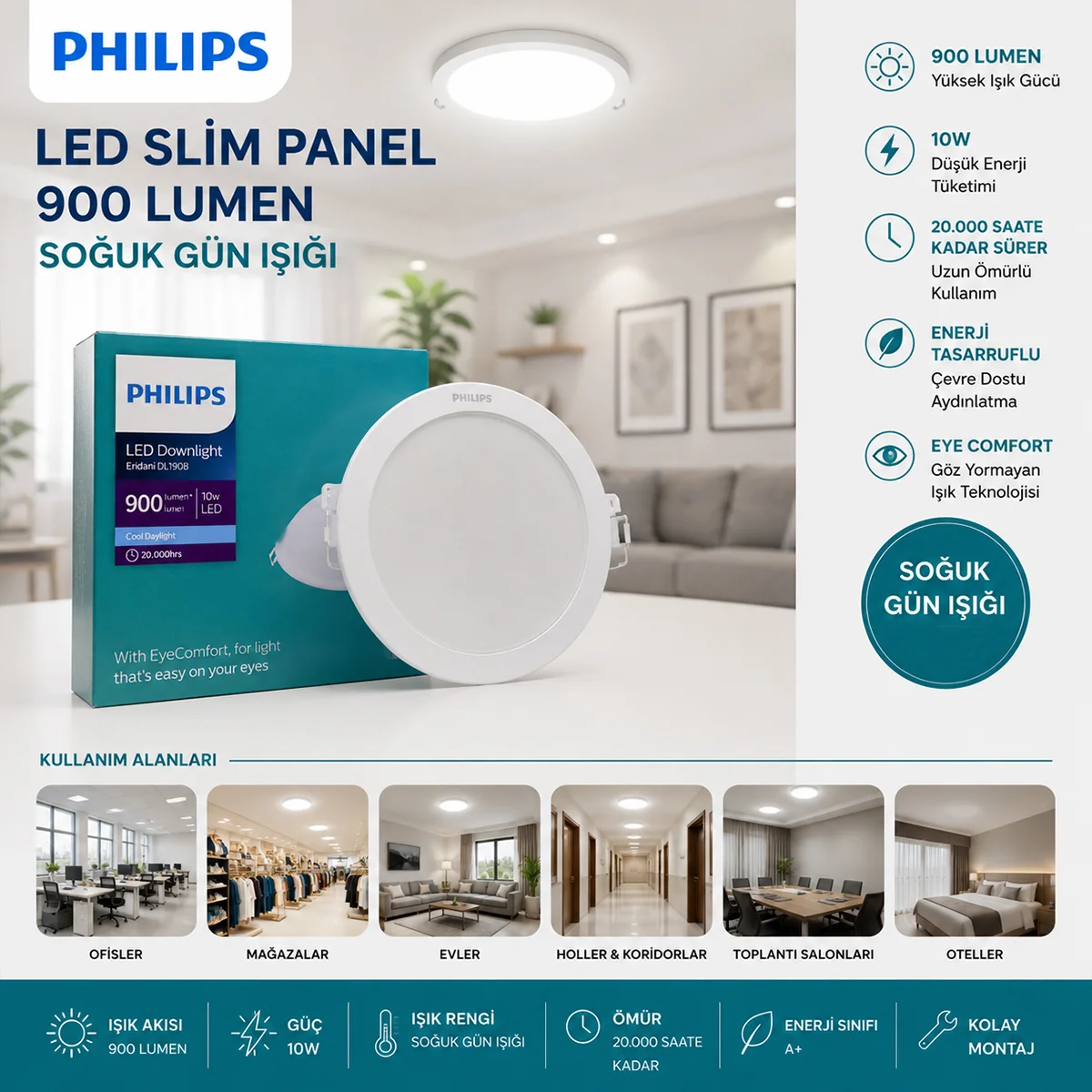 10W Yuvarlak Sıva Altı LED Slim Panel - 9000 Lumen görsel 2