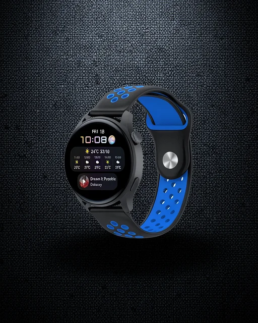 Watch 22mm Spor Delikli Kordon - Siyah-mavi