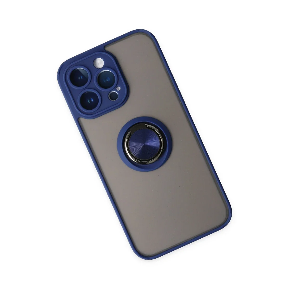 Apple iPhone 14 Pro Max Kılıf Montreal Yüzüklü Silikon Kapak - Lacivert görsel 3