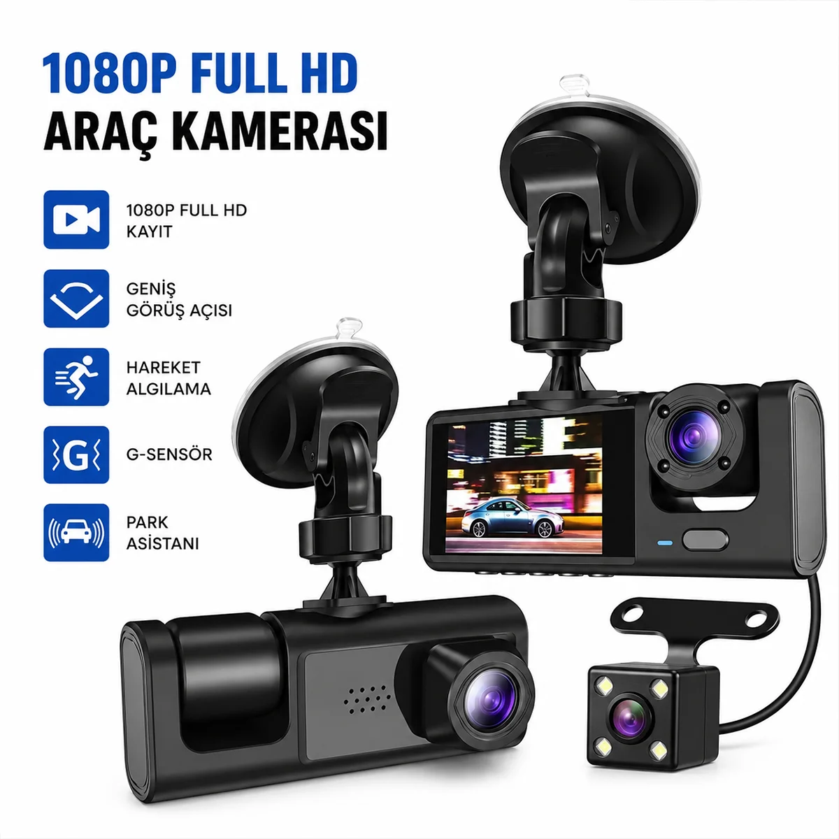 Araç İçi Kamera Full HD 1080P Park Sensörlü Hareket Algılama görsel 2
