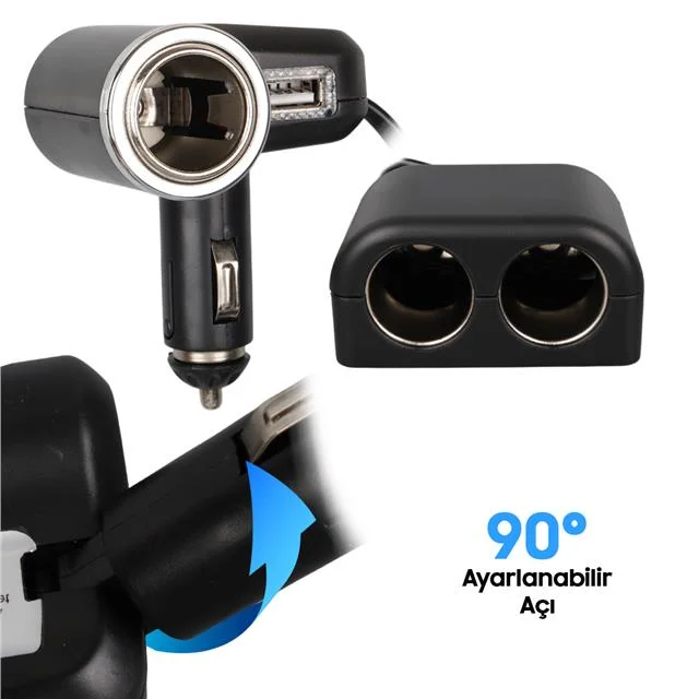 Olesson 1526 12-24V Tek USB Girişli 120W 80 CM Kablolu 3’LÜ Araç Çakmak Çoklayıcı görsel 3