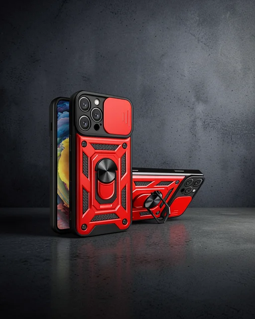 Apple İphone 16 Pro Max Kılıf Pars Lens Yüzüklü Silikon - Kırmızı