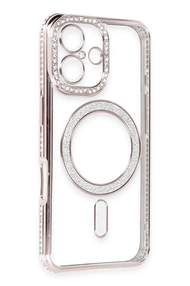 Apple iPhone 16 Kılıf Joke Simli Magneticsafe Kılıf - Pembe görsel 3