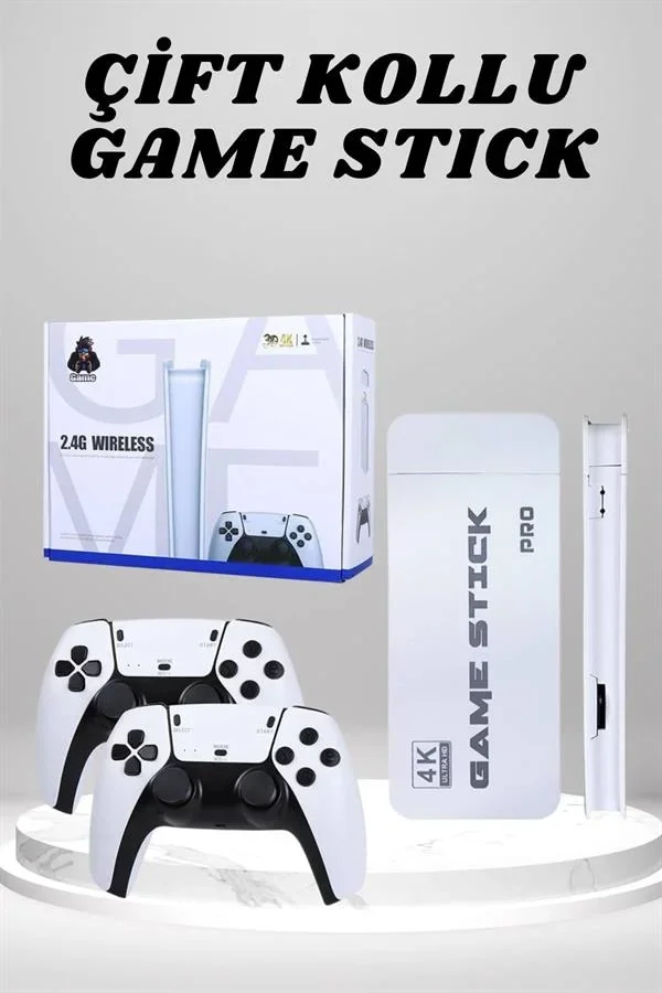 4K HD Görüntü Kaliteli Retro Game Stick 20000 Oyunlu Çift Kollu Beyaz Game Stick görsel 2