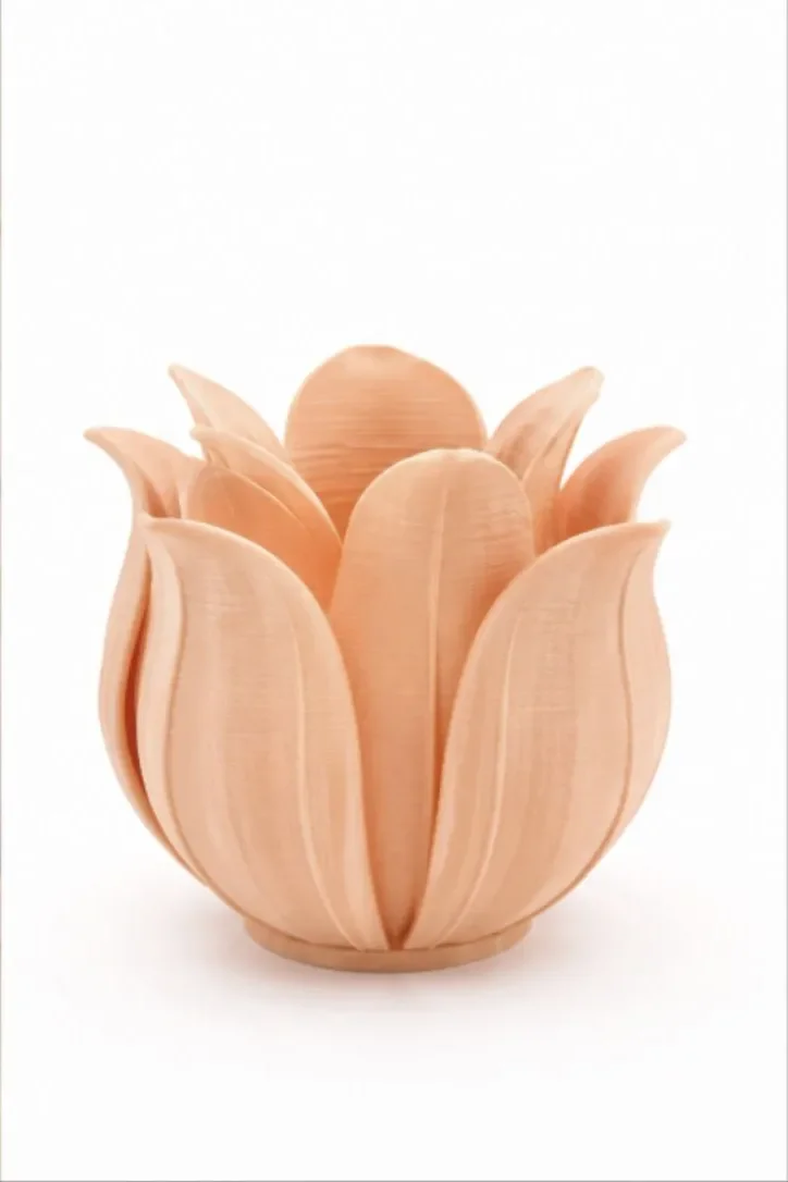 3D Baskı Lotus Yapraklı Vazo - Dekoratif Çiçeklik-Turuncu görsel 3