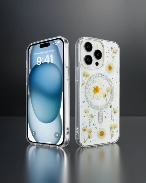 Apple İphone 14 Pro Kılıf Daisy Simli Magsafe Kapak - Gümüş