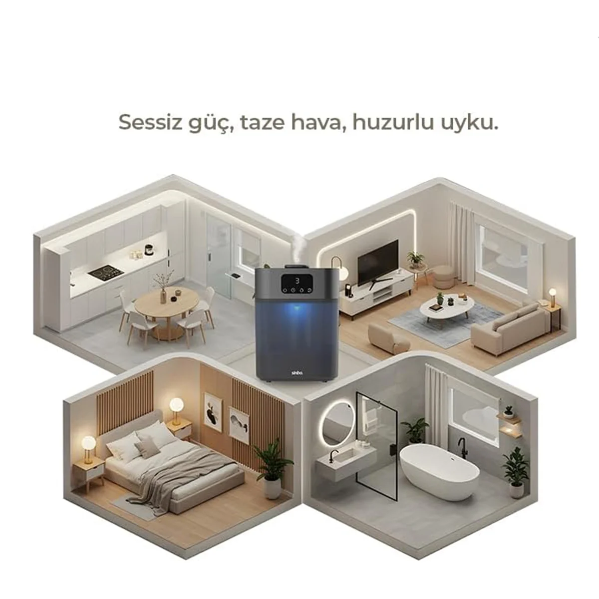 Ultrasonik Hava Nemlendirici 5.5L Sessiz 3 Kademe 7 Renk Gece Lambası görsel 4