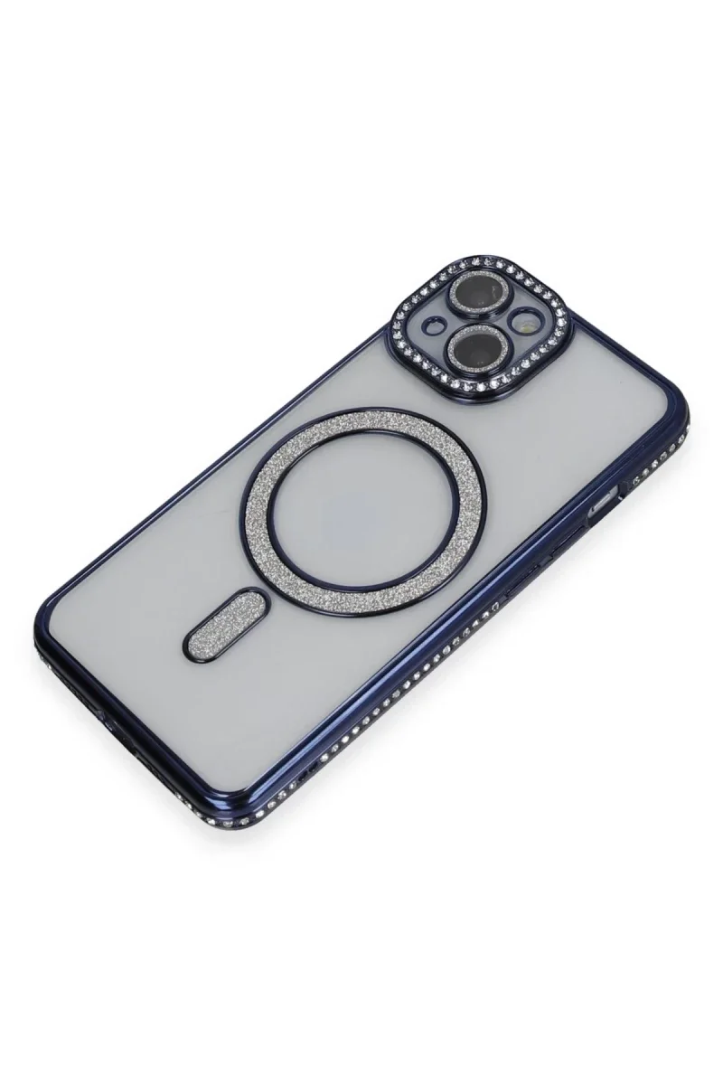 Apple iPhone 14 Kılıf Joke Simli Magneticsafe Kılıf - Lacivert görsel 3