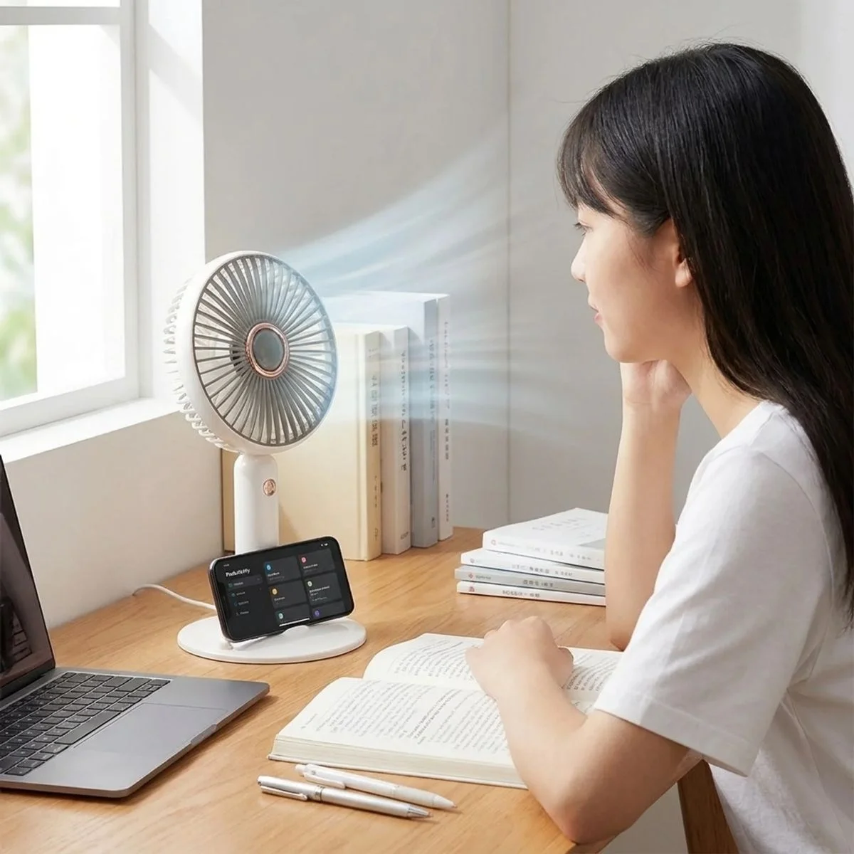 3 Kademeli Masaüstü Fan – Telefon Tutuculu Standlı Taşınabilir ni Fan ZB161 görsel 3