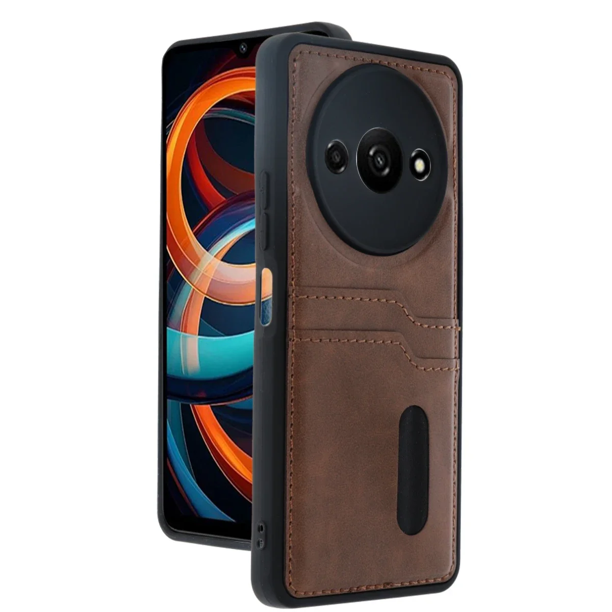 Xiaomi Redmi A3 4G Kılıf Sara Kartvizitli Deri Kılıf - Taba