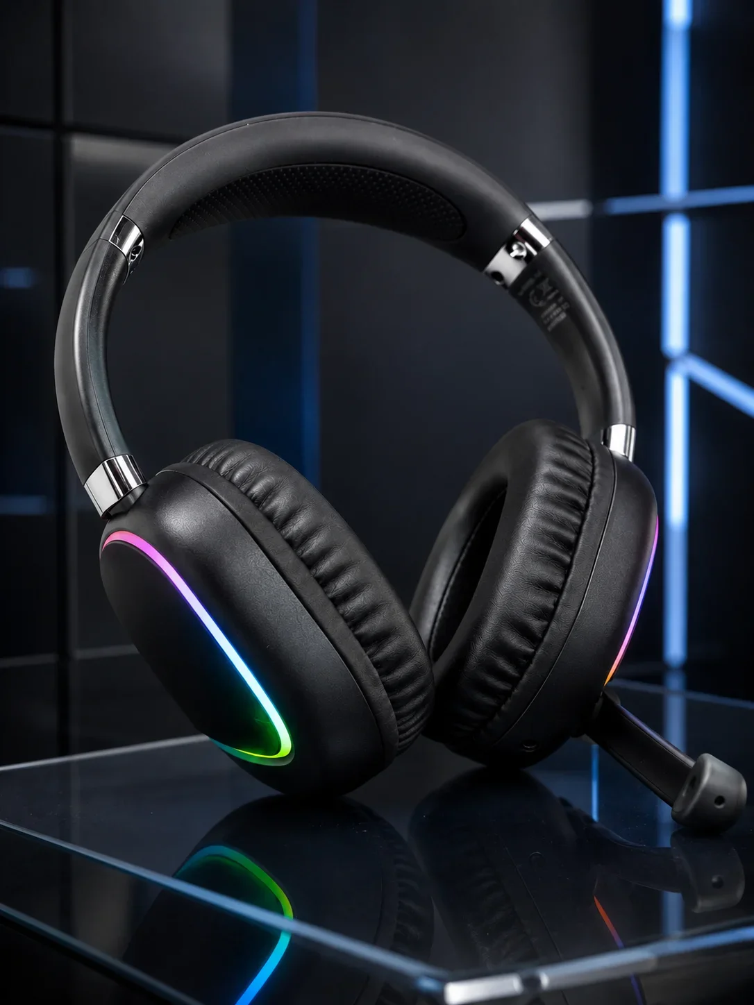 Bluetooth 5.0 RGB Işıklı Mikrofonlu Kablosuz Kulak Üstü Kulaklık görsel 2