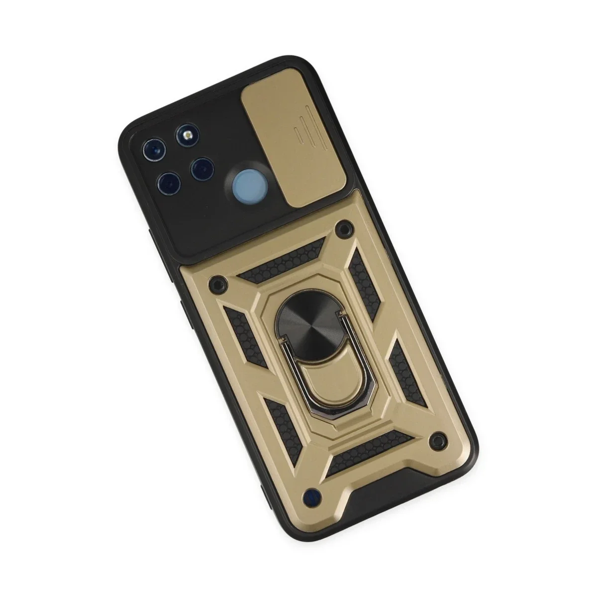 Realme C25Y Kılıf Pars Lens Yüzüklü Silikon - Gold görsel 3