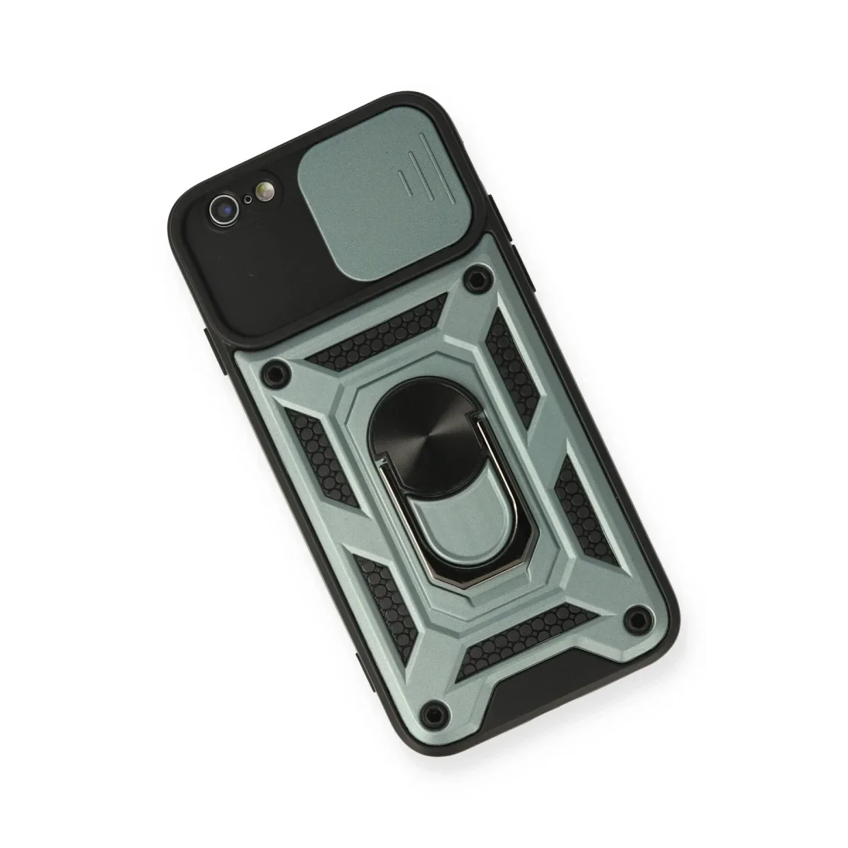 Apple iPhone 6 Kılıf Pars Lens Yüzüklü Silikon - Yeşil görsel 3