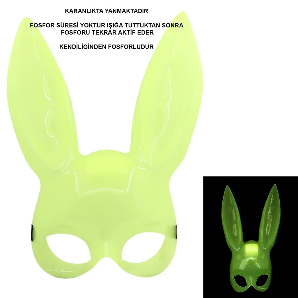 Karanlıkta Yanan Glow Floresan Tavşan Maskesi 32x22 cm görsel 3