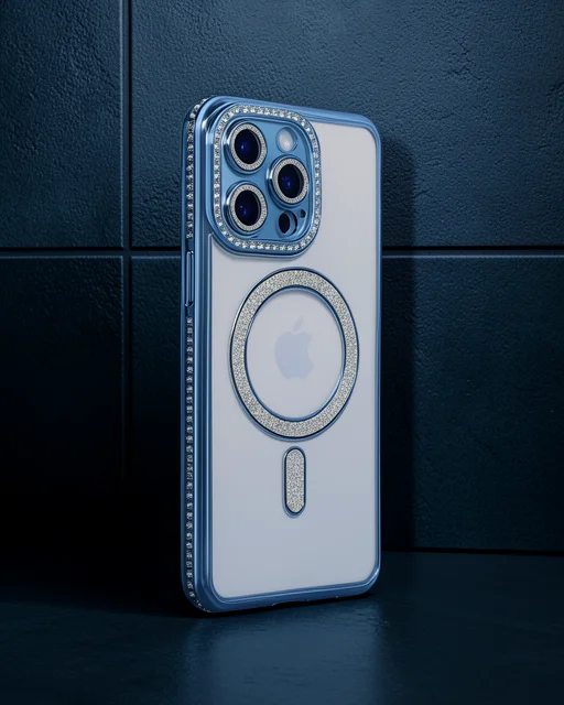 Apple İphone 14 Pro Max Kılıf Joke Simli Magneticsafe Kılıf - Mavi