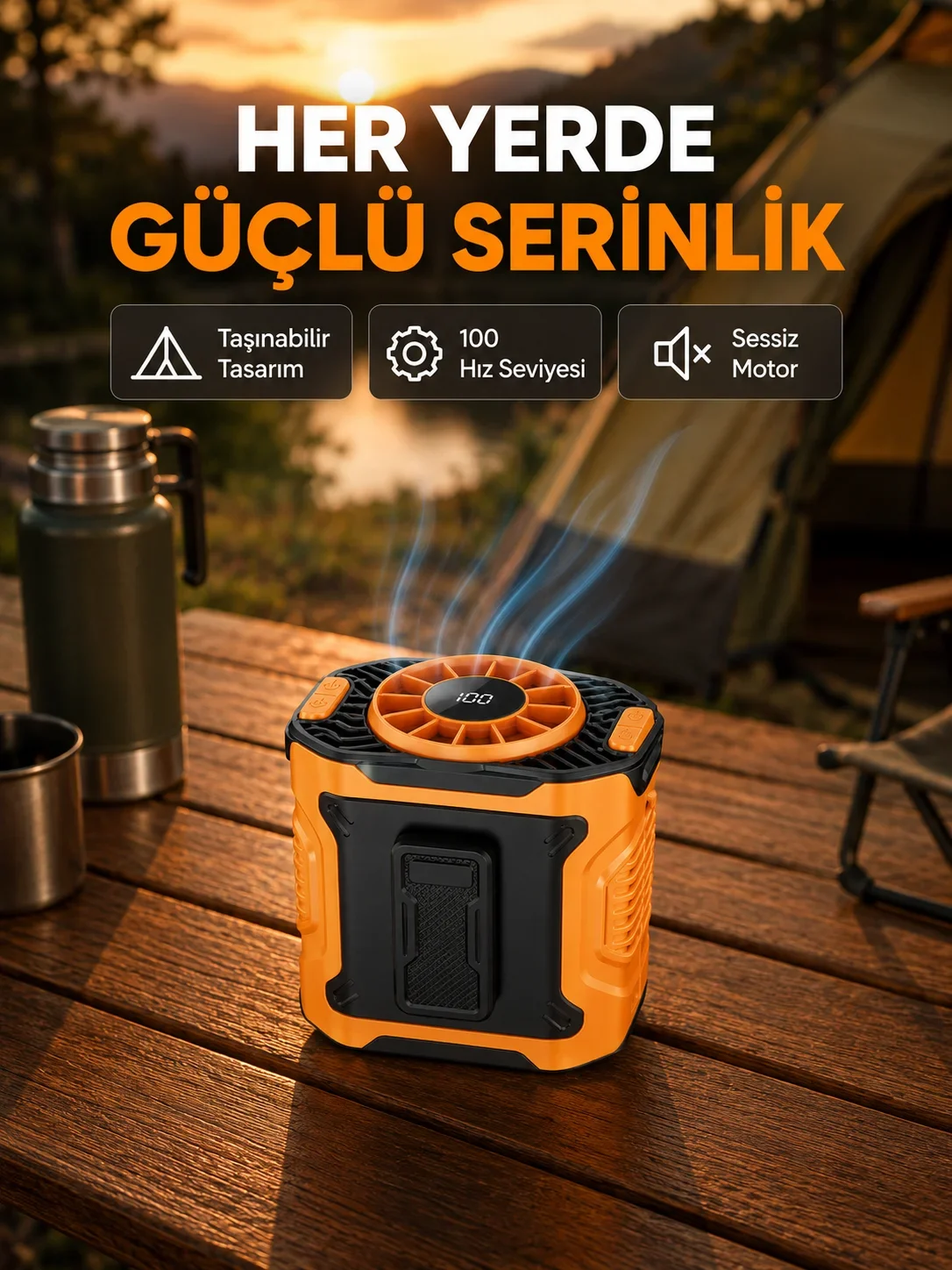 Turbo ni Taşınabilir Fan – 100 Kademeli Dijital Hız Kontrolü ve Type-C Şarj