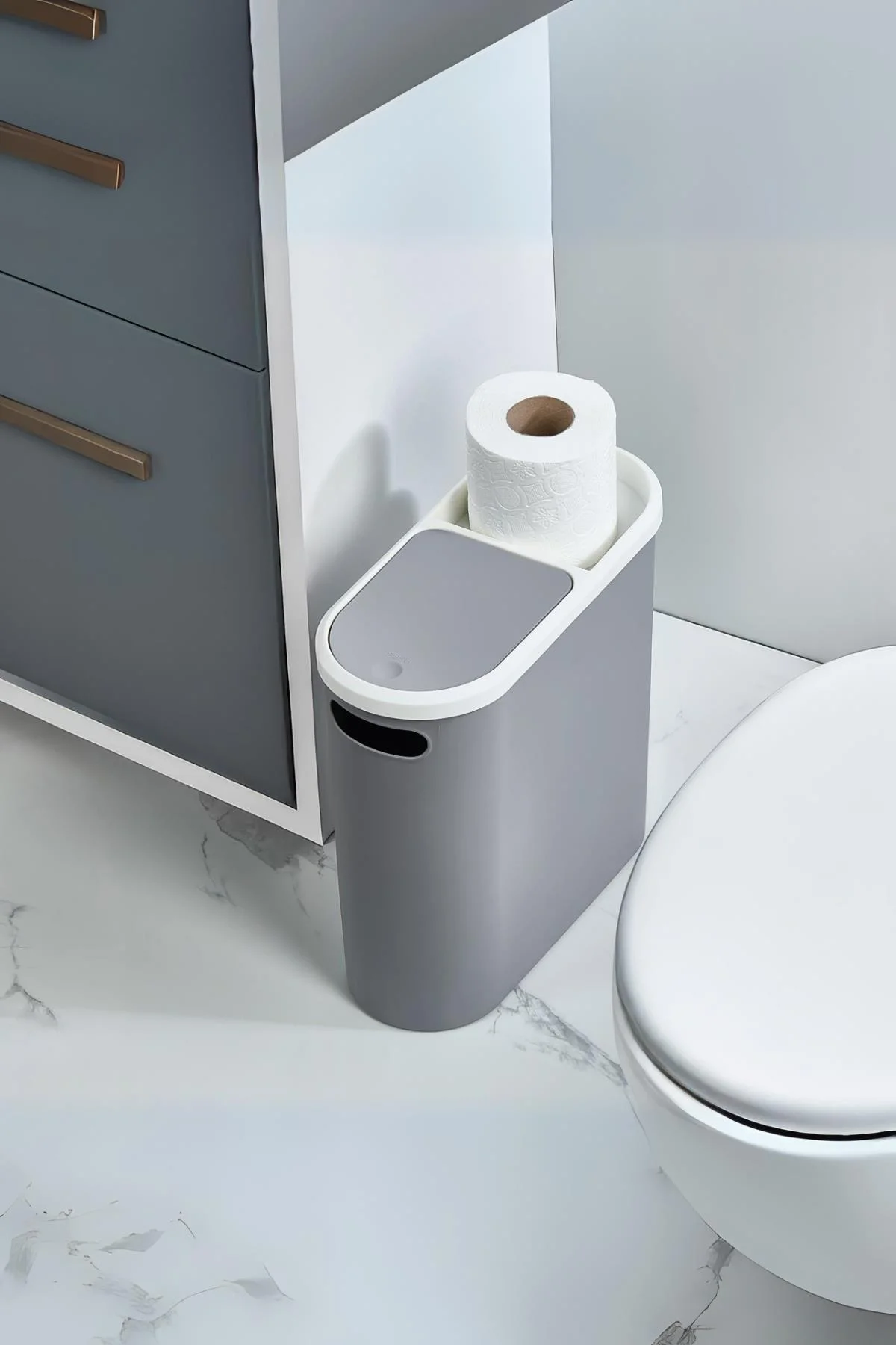Gri Kapaklı WC Kağıtlıklı Çöp Kovası & Ofis Çöp Kovası 10 Lt görsel 2