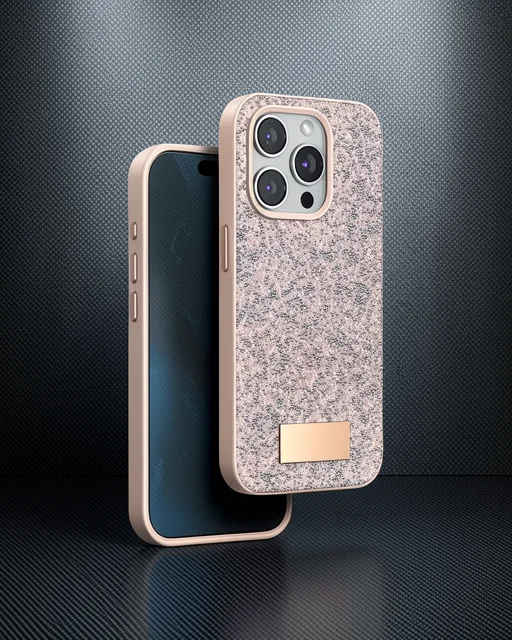 Onegif Apple İphone 15 Pro Max Bright Simli Kapak - Pembe