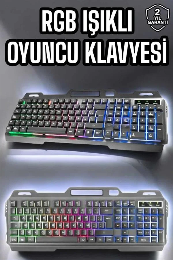 Led Işıklı Oyuncu Klavye Usb Girişli RGB Işıklı Q Klavye Mouse Hediyeli görsel 2