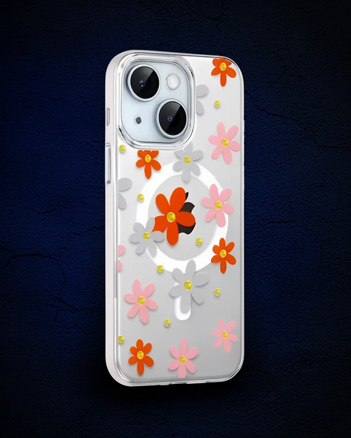 Joko Apple İphone 14 Floral Magsafe Kapak - Turuncu