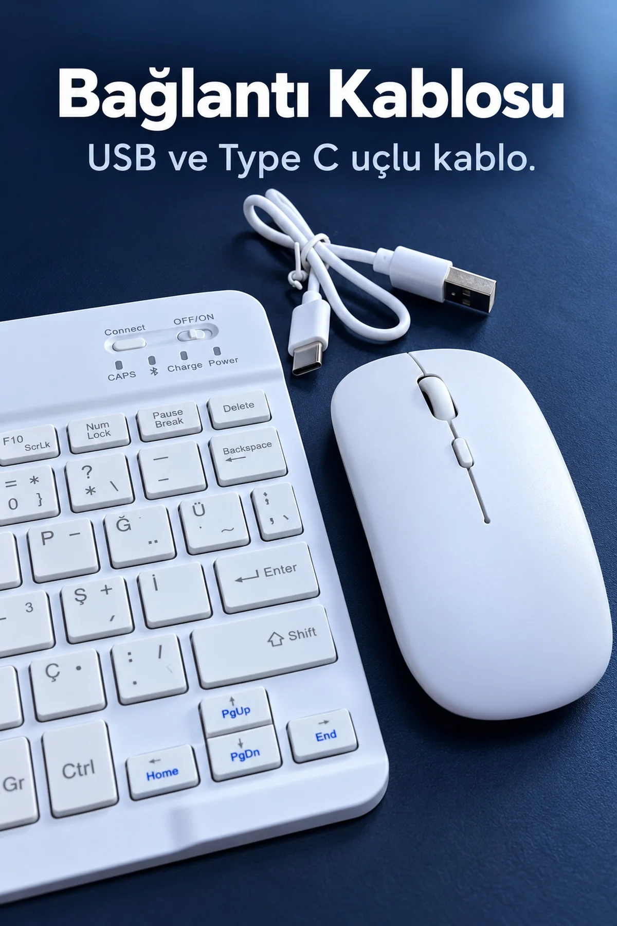 Bluetooth Klavye Mouse Seti Türkçe Tuş Dizilimli Beyaz görsel 3