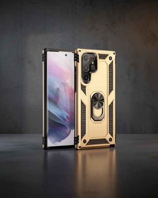 Samsung Galaxy S21 Ultra Kılıf Sofya Yüzüklü Silikon Kapak - Gold