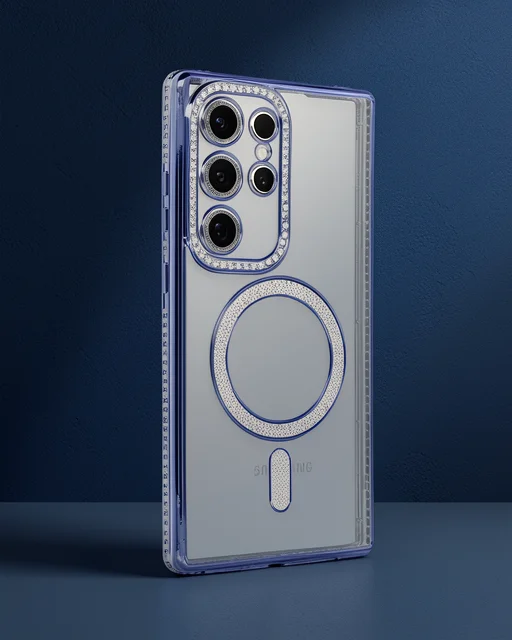 Samsung Galaxy S24 Ultra Kılıf Joke Simli Magneticsafe Kılıf - Mavi