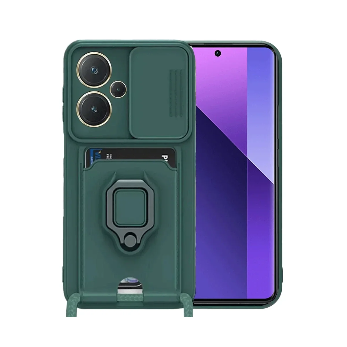 Xiaomi Redmi Note 13 Pro Plus Kılıf Zuma Kartvizitli Yüzüklü Silikon - Yeşil