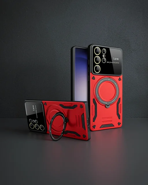 Samsung Galaxy S25 Ultra Kılıf Joy Lens Standlı Kapak - Kırmızı