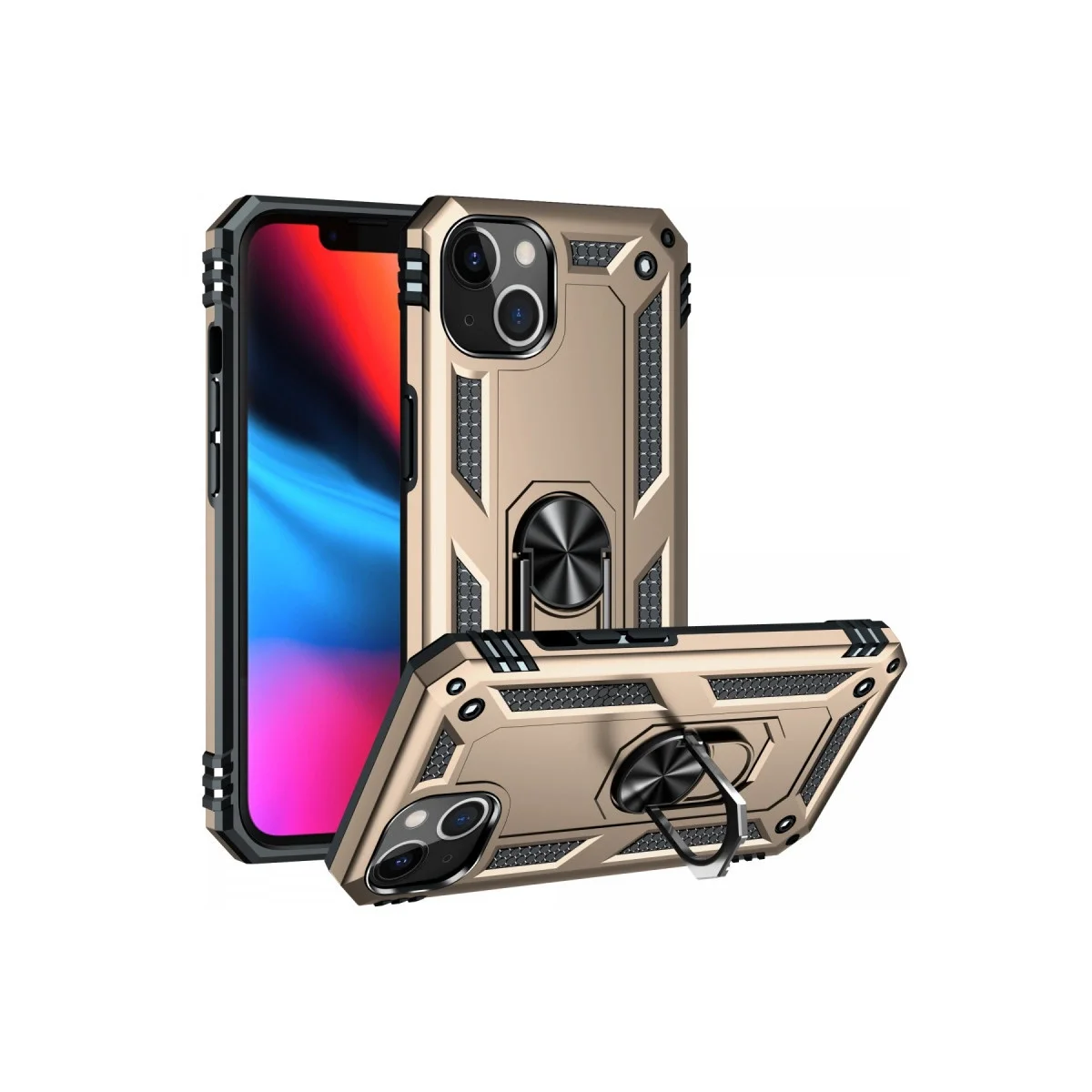 Apple İphone 14 Plus Kılıf Sofya Yüzüklü Silikon Kapak - Gold görsel 2