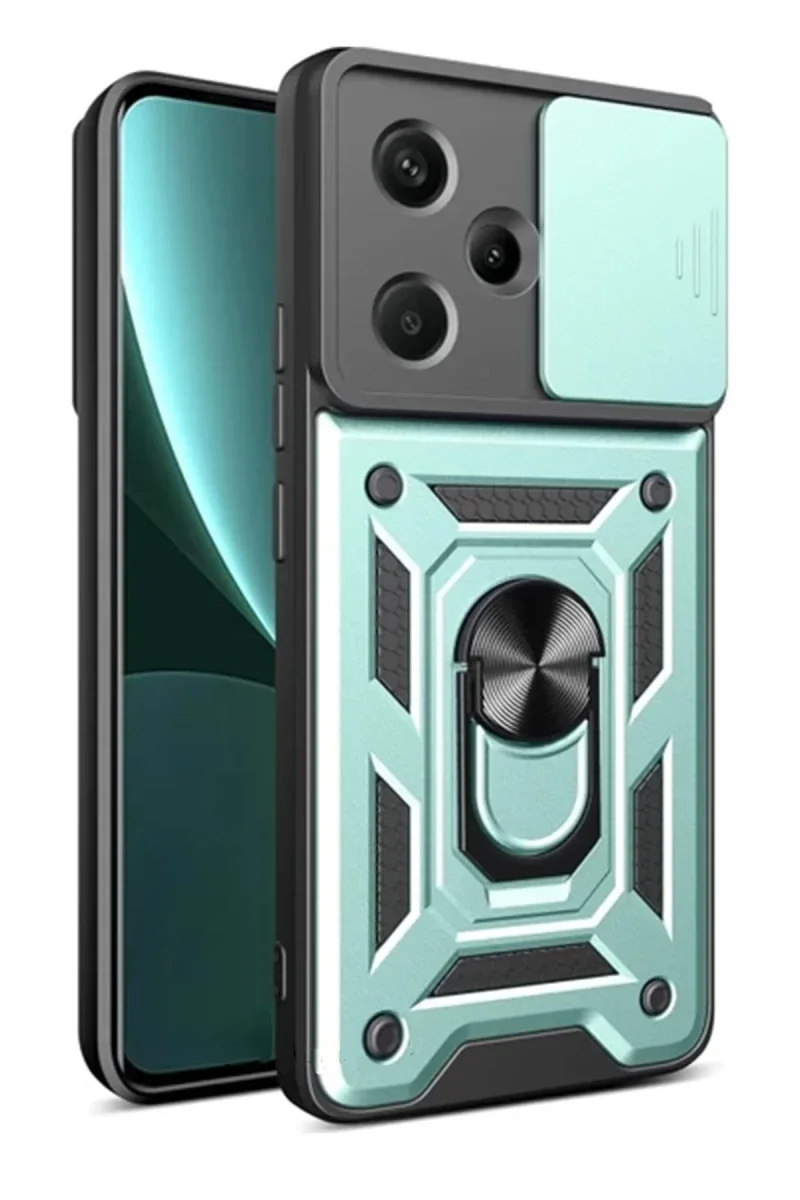Xiao Red Note 13 Pro Plus Kılıf Pars Lens Yüzüklü Silikon - Yeşil