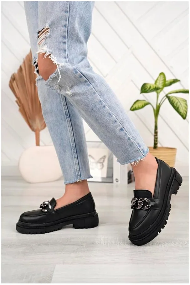 Kadın Loafer Ayakkabı Ayakkabı Zincirli Bağcıksız Taban Kalın Casual görsel 2
