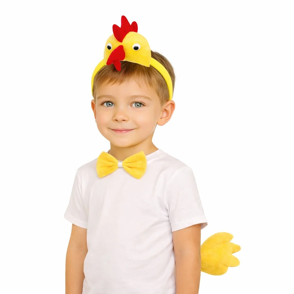 Çocuk Horoz Tavuk Kostüm Seti 3 Parça (Taç + Papyon + Kuyruk) görsel 2
