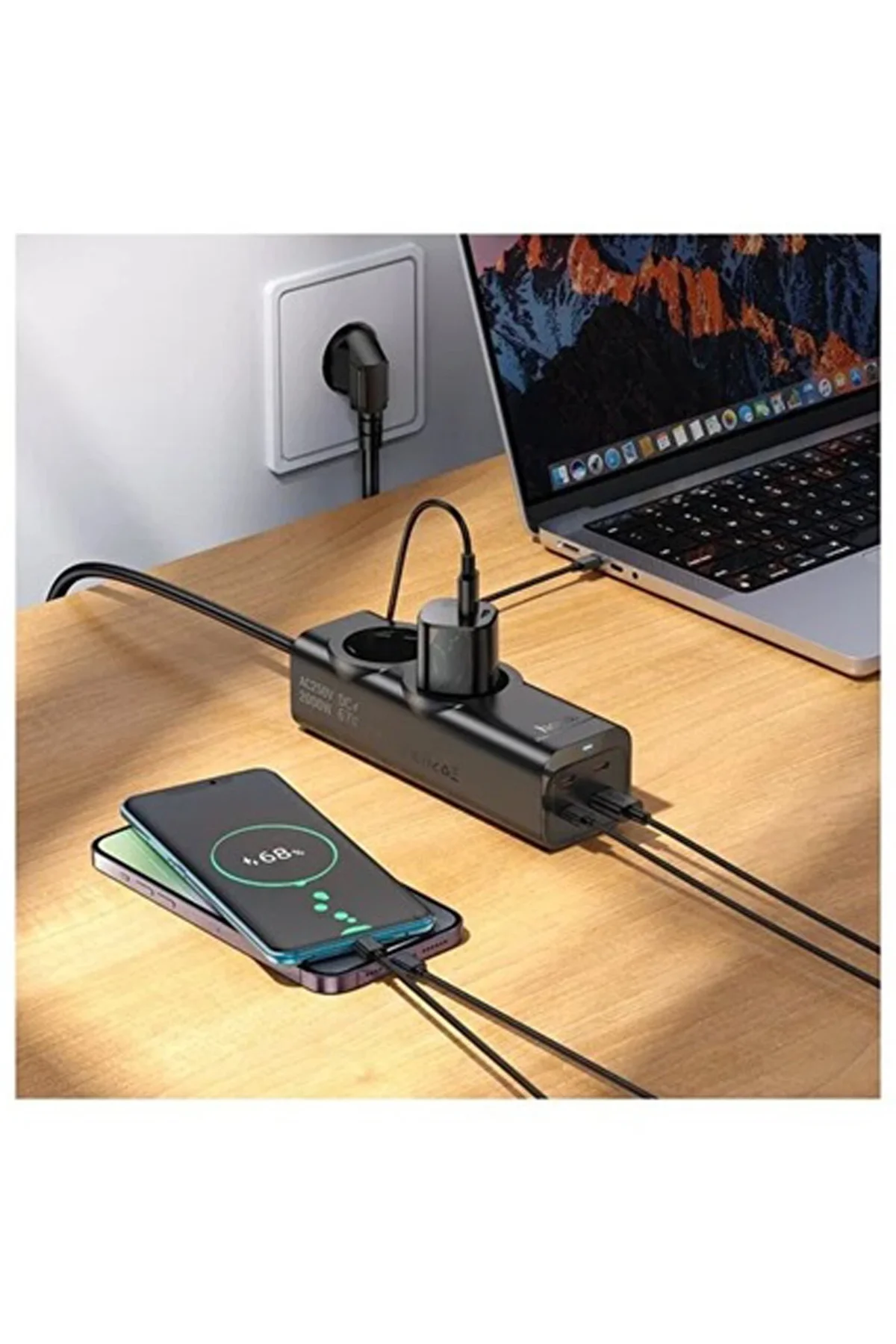 67W Hızlı Şarjlı Akıllı Çoklu Priz – 2000W Güç, 2 USB-C + 2 USB-A Çıkışlı, Telefon & Laptop Uyumlu görsel 3