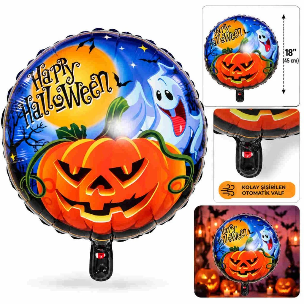 Hayalet ve Balkabağı Desenli Folyo Balon 18 İnç – 45 cm