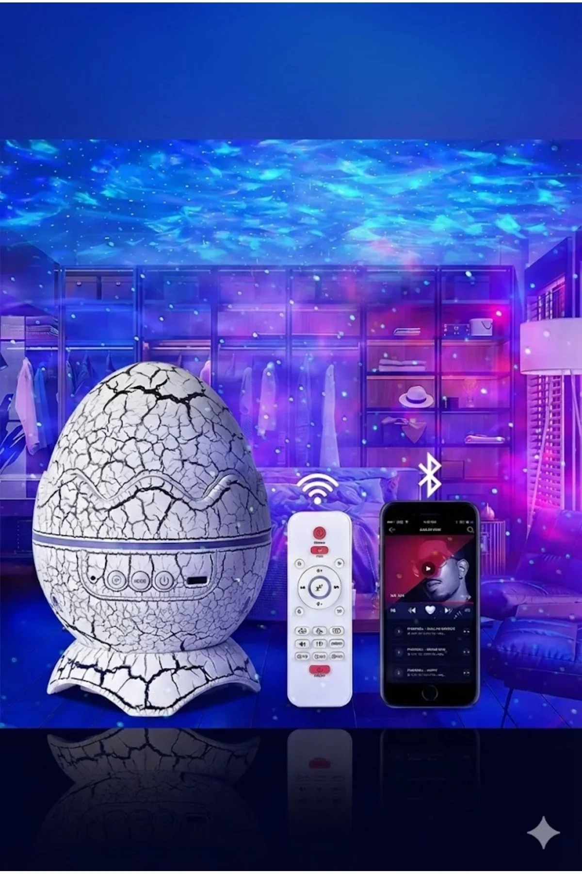 Bluetooth Hoparlörlü RGB Gece Lambası – Dinazor yumurtası Işıklı, Uzaktan Kumandalı Dekor Lamba görsel 2