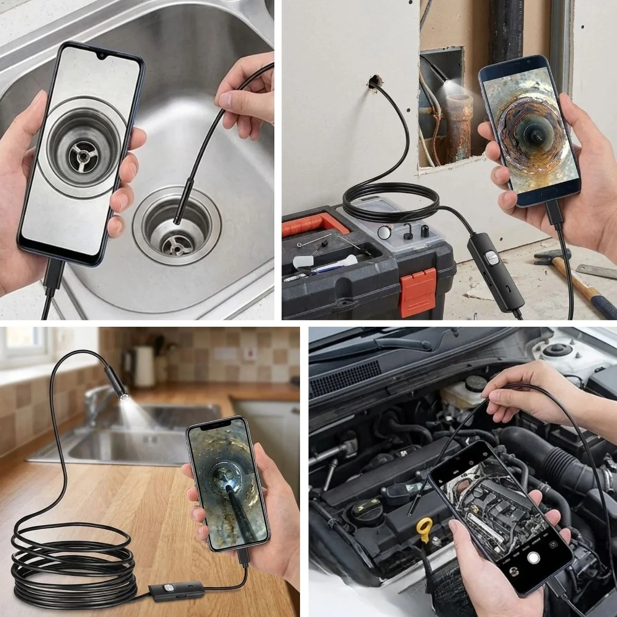 5 Metre Android Telefon Uyumlu 6 LED Işıklı Su Geçirmez Endoskop / Boroskop Yılan Kamera HD görsel 2